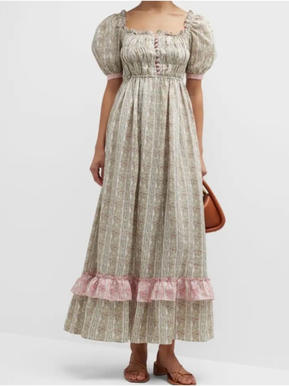 Lug Von Siga - Elisa Linen Smocked Button-Front Midi Dress - Size 4 - Green/pink